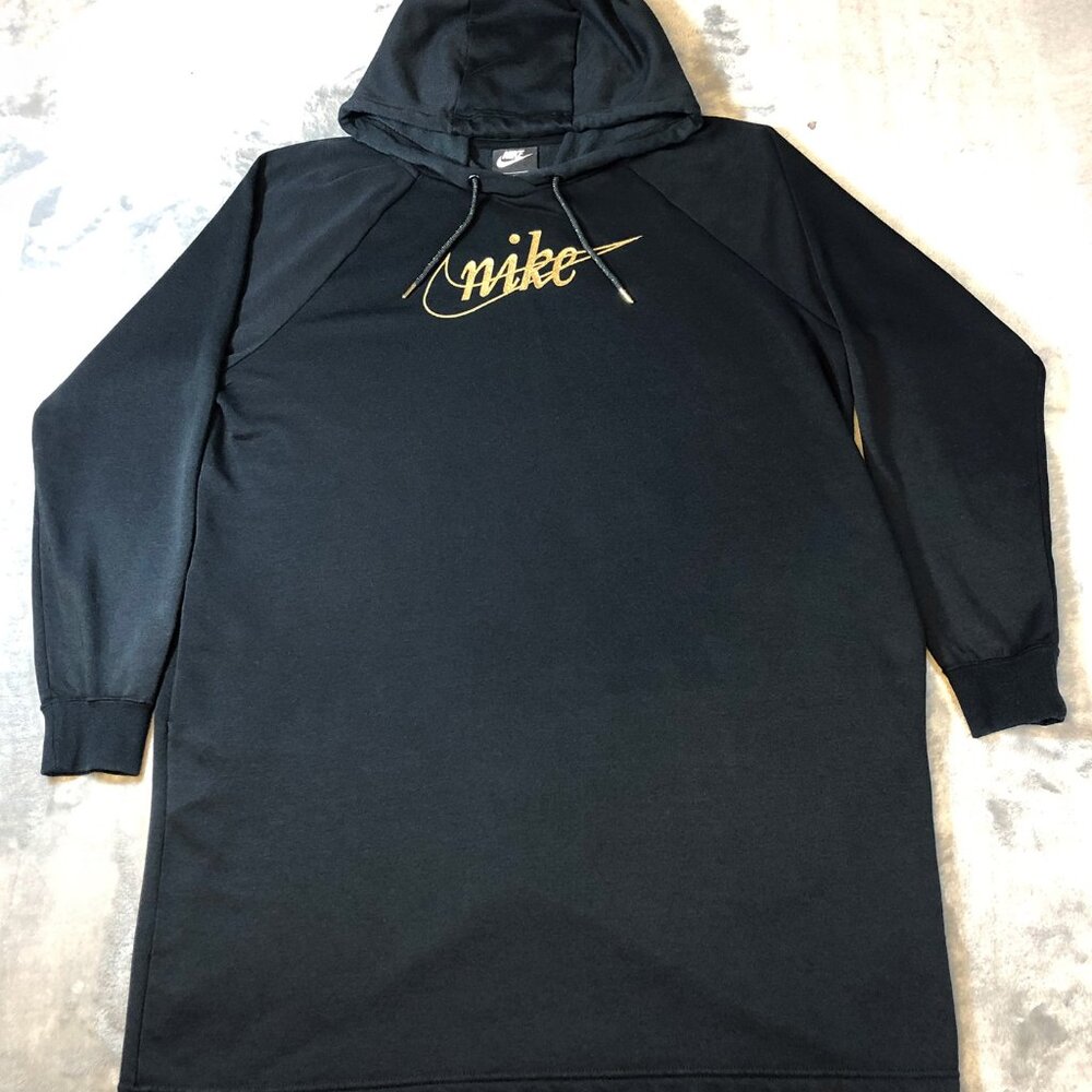 Nike Women's Long Hoodie Pullover Sm Pockets Black Loungewear Black Tag